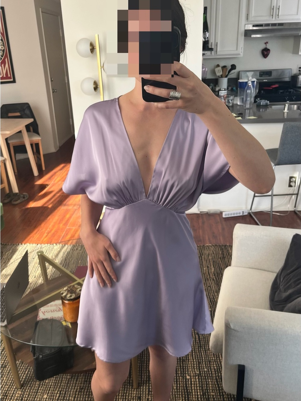 BHLDN Lilac Satin V-Neck Mini Dress